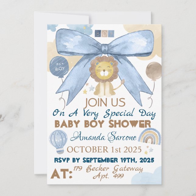 Baby Boy Shower Cute Lion Invitation (Front)