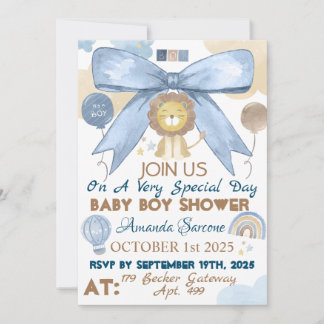 Baby Boy Shower Cute Lion Invitation