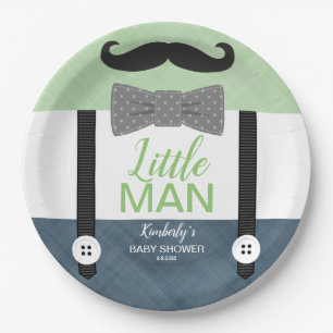 Baby boy shower green navy blue little man theme paper plate