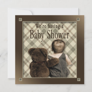 BABY BOY SHOWER INVITATION - BABY AND TEDDY BEAR