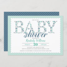 baby boy shower invitation floral mint green navy