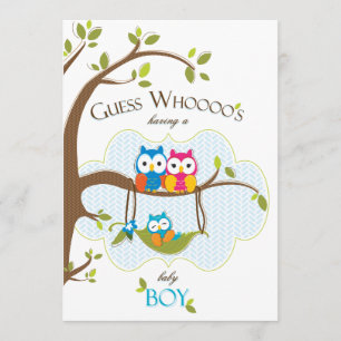 Baby Boy Shower Invitation - Owl Family