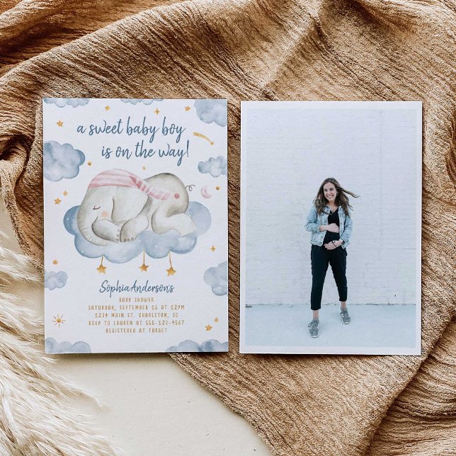 Baby Boy Shower Invitation - Sleeping Elephant (Creator Uploaded)