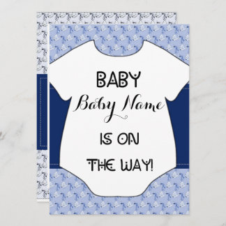 Baby Boy Shower Invitation Stork Bodysuit Blue