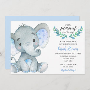 Baby boy shower invitations (Elephant Watercolor)
