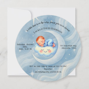 Baby Boy Shower Invite Moonlight Stars Watercolor