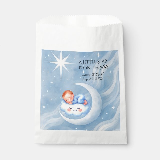 Baby Boy Shower Invite Moonlight Stars Watercolor Favour Bag (Front)