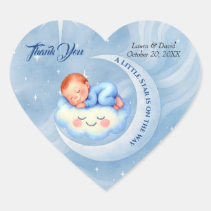 Baby Boy Shower Invite Moonlight Stars Watercolor Heart Sticker