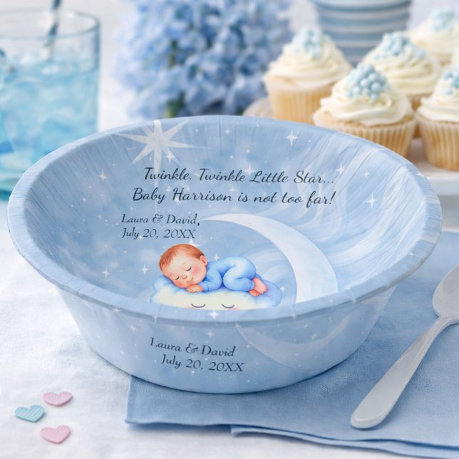 Baby Boy Shower Invite Moonlight Stars Watercolor Paper Plate (Creator Uploaded)
