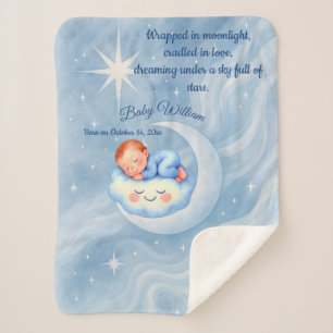 Baby Boy Shower Invite Moonlight Stars Watercolor Sherpa Blanket