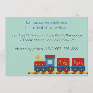 Baby Boy Shower Invite: Yellow, Red & Blue Train Invitation