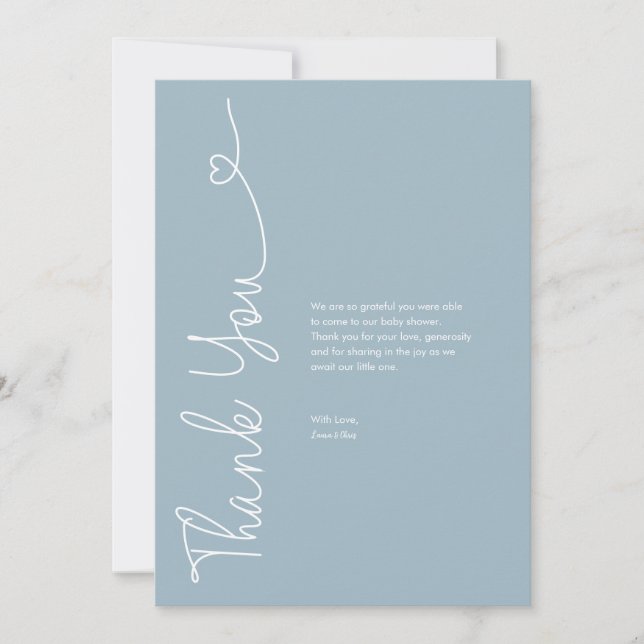 Baby Boy Shower Modern Blue Heart Customisable Thank You Card (Front)