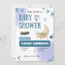 Baby Boy Shower Moon Stars Invitation Template