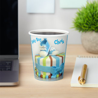 Baby Boy Shower Paper Cup Cake Blue Shoes