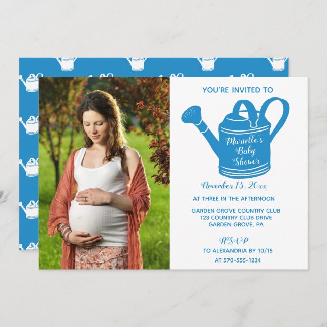 Baby Boy Shower Photo Watering Can Invitation (Front/Back)