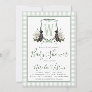 Baby Boy Shower Preppy Dog Southern Green Gingham Invitation
