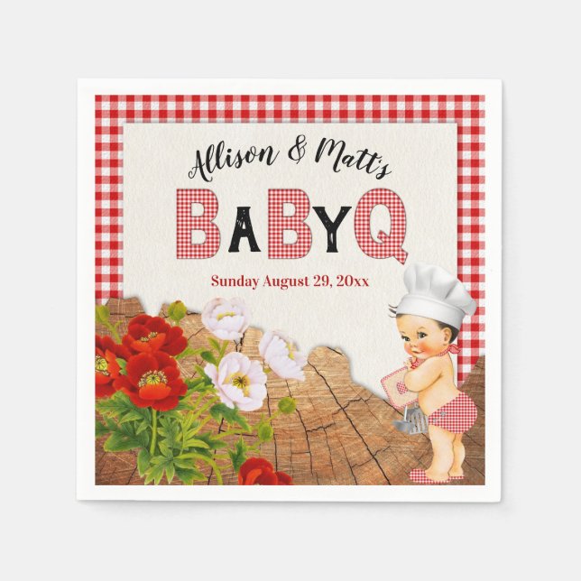 Baby Boy Shower Red Gingham Baby Q Barbeque Napkin (Front)