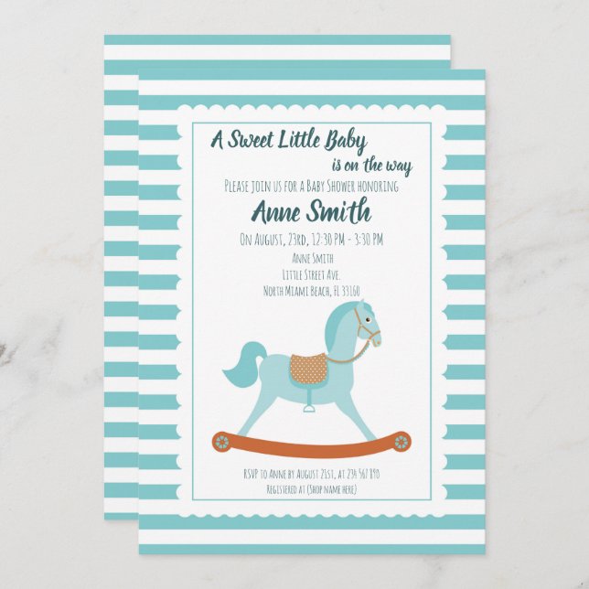 Baby boy Shower rocking horse Invitation (Front/Back)