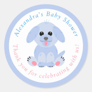 Baby Boy Shower Thank You Personalised Blue Puppy Classic Round Sticker