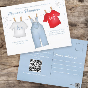 Baby Boy Shower Watercolor Clothesline Template Postcard