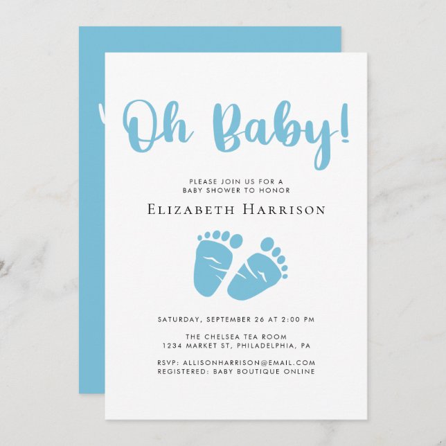 Baby Boy Shower with Virtual Option Blue Invitation (Front/Back)