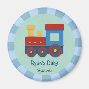 Baby Boy Shower: Yellow, Red & Blue Train Magnet
