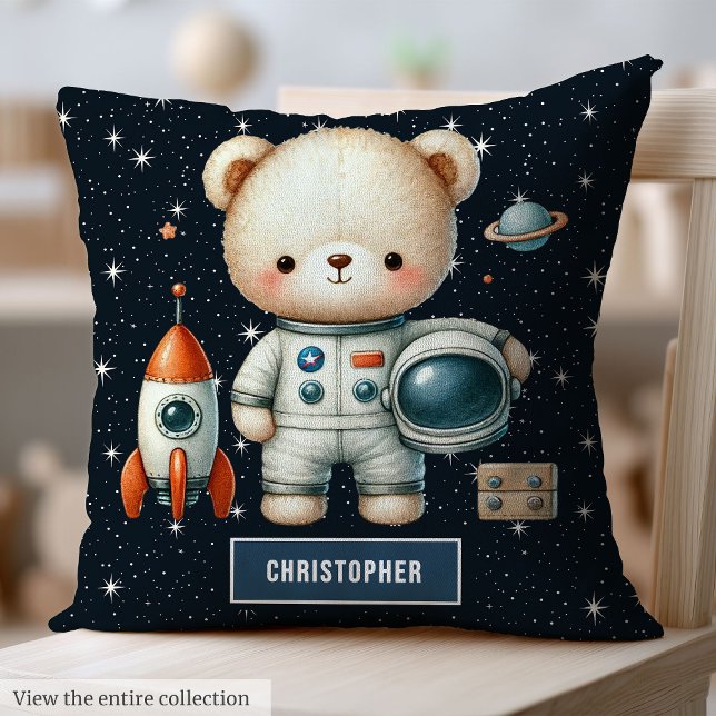 Baby Boy Space Pillow with Custom Name Teddy Bear (Baby Boy Space Pillow with Custom Name Teddy Bear)