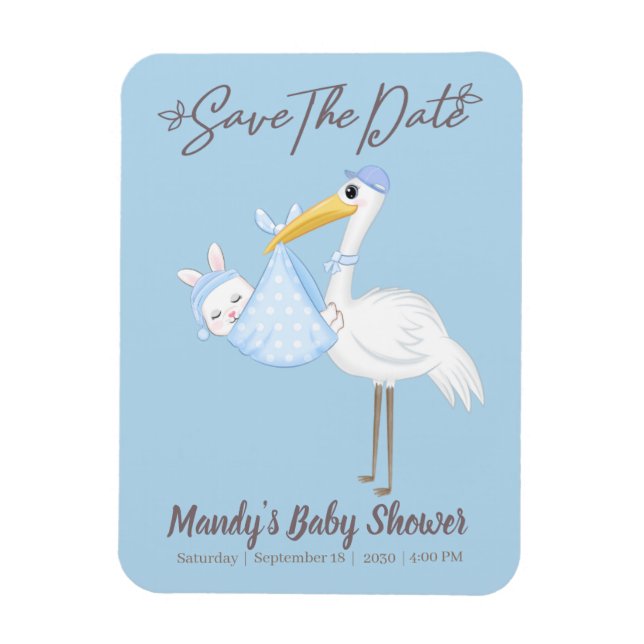 Baby Boy Stork Blue Shower  Save the Date Magnet (Vertical)