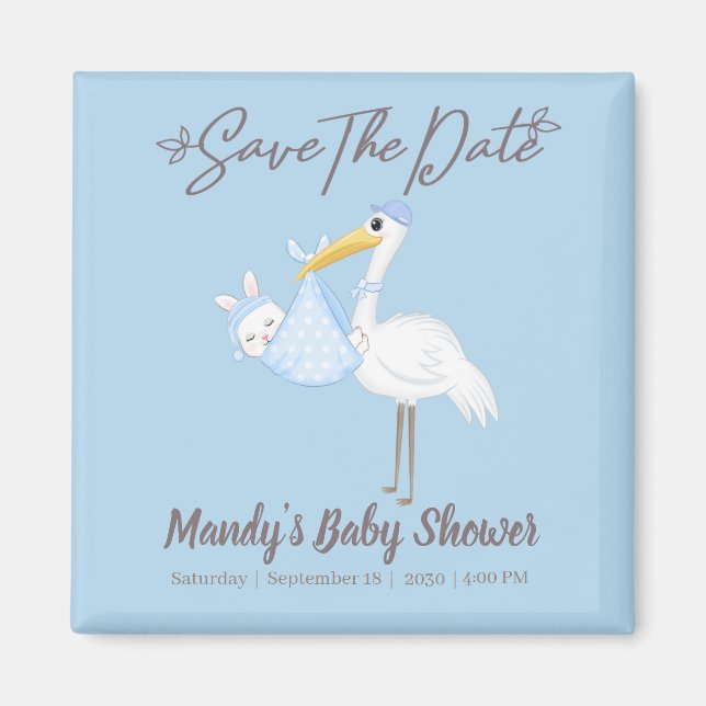 Baby Boy Stork Blue Shower Save the Date Magnet (Front)