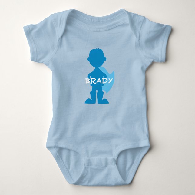 Baby Boy Superhero Blue Silhouette Personalised Bodysuit (Front)