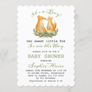Baby Boy Sweet Fox Woodland Baby Shower Invitation