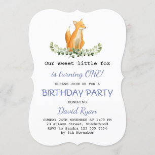 Baby Boy Sweet Fox Woodland Birthday Party Invitation