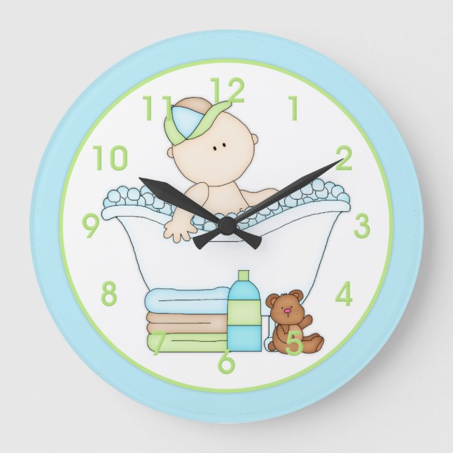 Baby Boy Taking a Bath Kid's Wall Clock (Front)