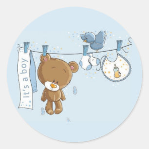 Baby Boy Teddy Bear Baby   Classic Round Sticker