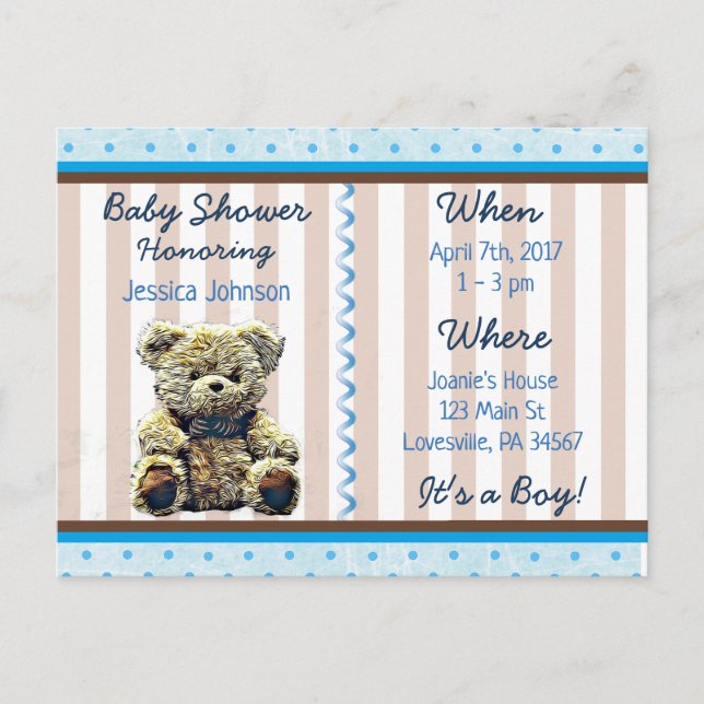 Baby Boy Teddy Bear Baby Shower Invitation (Front)