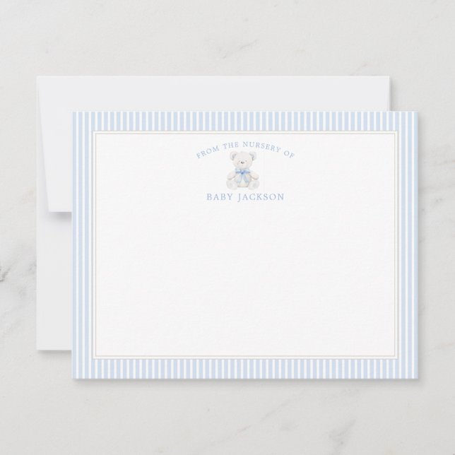 Baby Boy Teddy Bear Baby Shower Thank You Cards (Front)