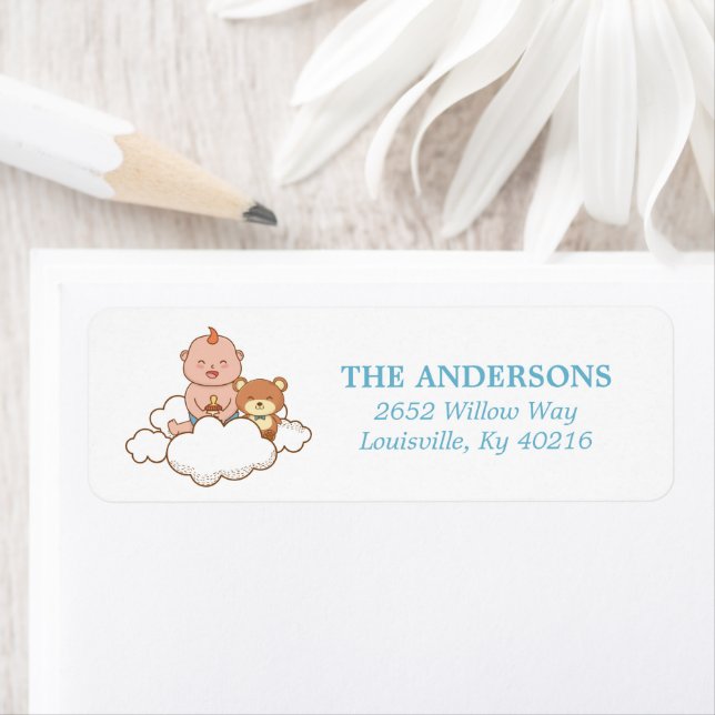 Baby Boy Teddy Bear Cloud Return Addressr Address Label (Insitu)