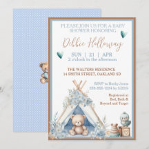 Baby Boy Teddy Bear in Teepee Baby Shower