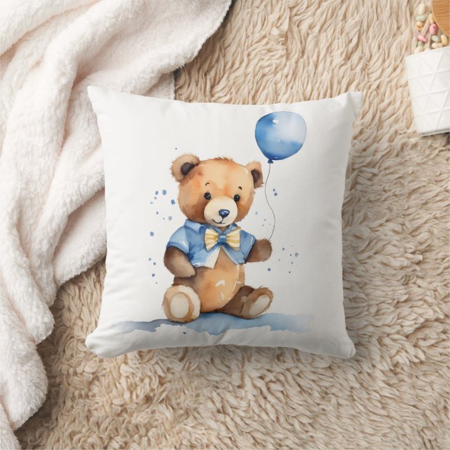 Baby Boy Teddy Bear With Blue Balloon Cushion (Blanket)