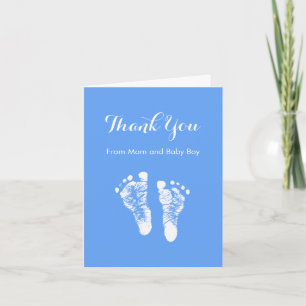 Baby Boy Thank You Cute Blue Newborn Footprints Card