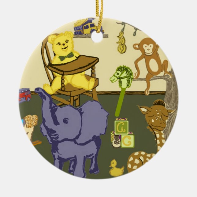baby boy themed art on round ornament (Front)