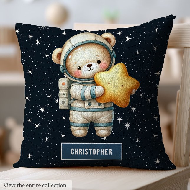 Baby Boy Throw Pillow with Astronaut Teddy Bear (Baby Boy Throw Pillow with Astronaut Teddy Bear Scene)