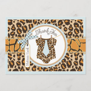 Baby Boy Tie Cheetah Print Thank You Card