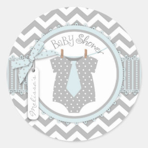 Baby Boy Tie Chevron Print Baby Shower Classic Round Sticker