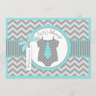 Baby Boy Tie Chevron Print Baby Shower Invitation