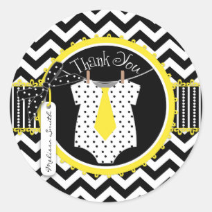 Baby Boy Tie Chevron Print Thank You Classic Round Sticker