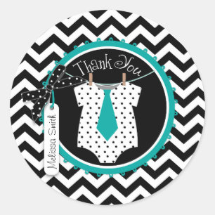 Baby Boy Tie Chevron Print Thank You Classic Round Sticker
