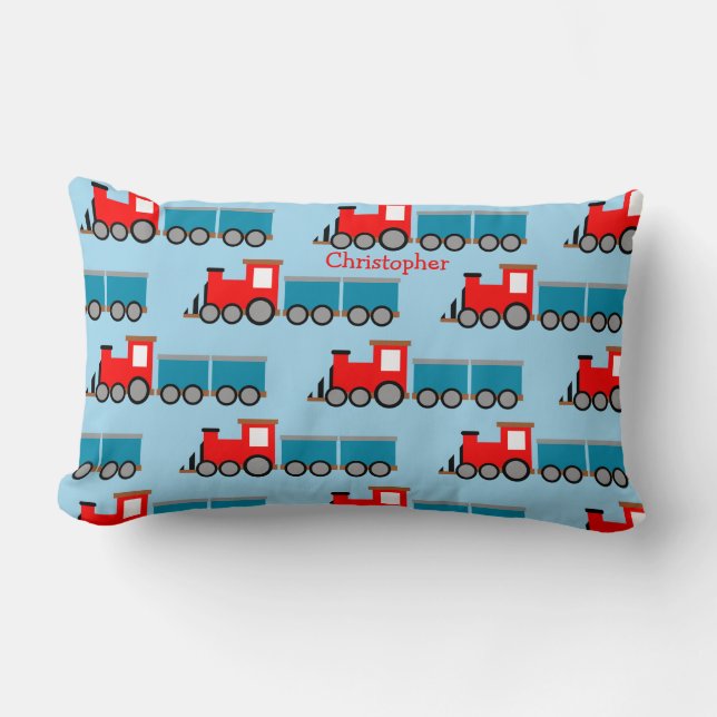 Baby Boy Toy Train Choo Choo Personalise Name Lumbar Cushion (Front)