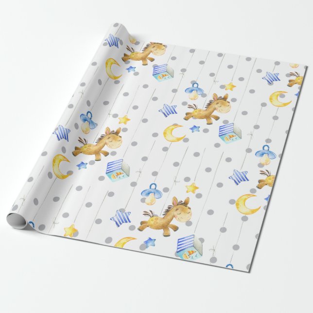 Baby Boy Toys Pattern Baby Shower Gift Nursery Wrapping Paper (Unrolled)