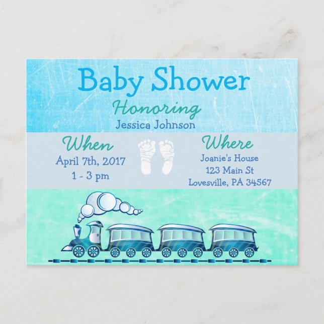 Baby Boy Train Blue Baby Shower Invitation (Front)